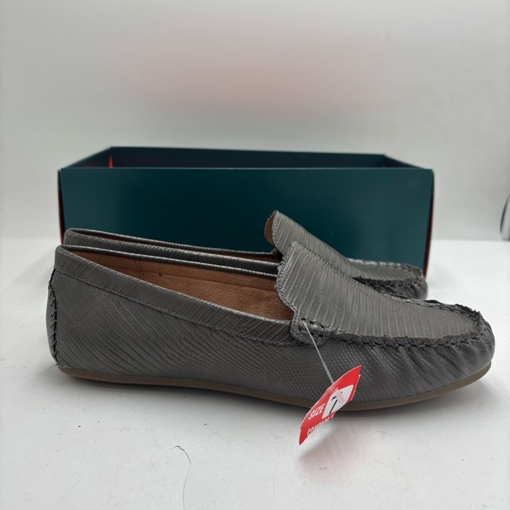NEW Aerosoles Women’s 7 Wide Over Drive Grey Faux Lizard Driving Loafers